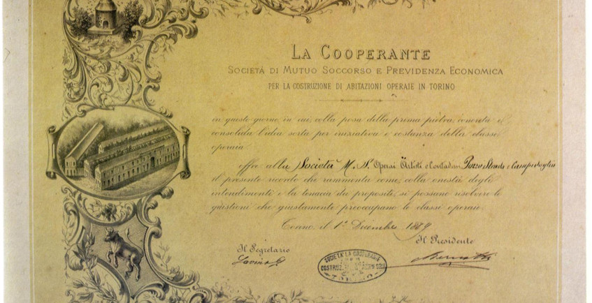 diploma della Cooperante di Torino per la posa della prima pietra