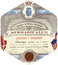 certificato di ammissione alla Società di Serradifalco a Buffalo, N.Y.