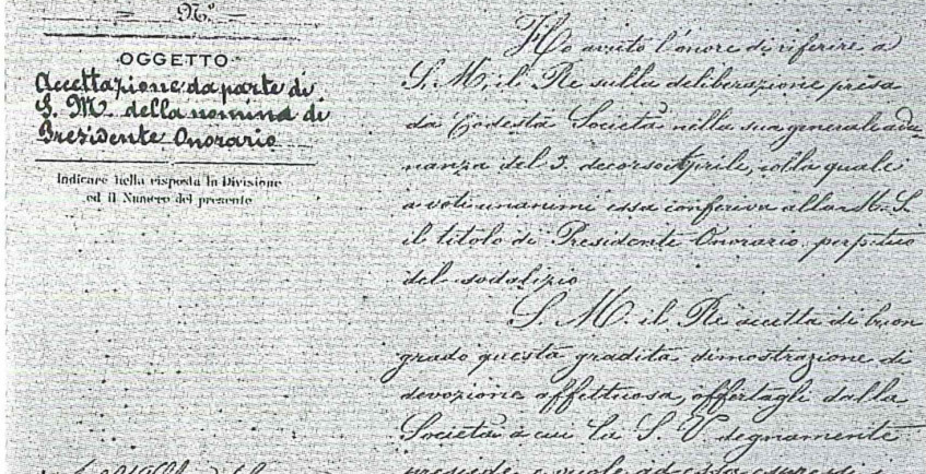 Accettazione Umberto I  di Pres. Onorario 1879