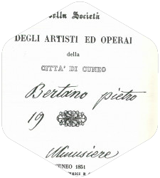 Copertina Regolamento Società artisti e operai di Cuneo 1851