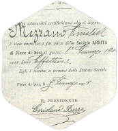 Certificato d'ammissione alla Società 1904
